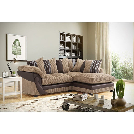 Illusion Cord Chenille & Faux Leather Corner Sofa