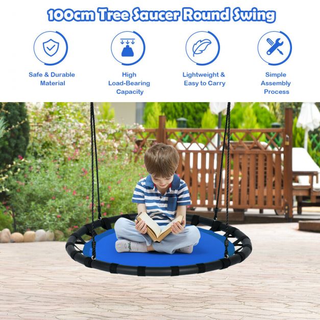 Saucer Round Tree Swing with Adjustable Heights for Kids & Adults-Blue