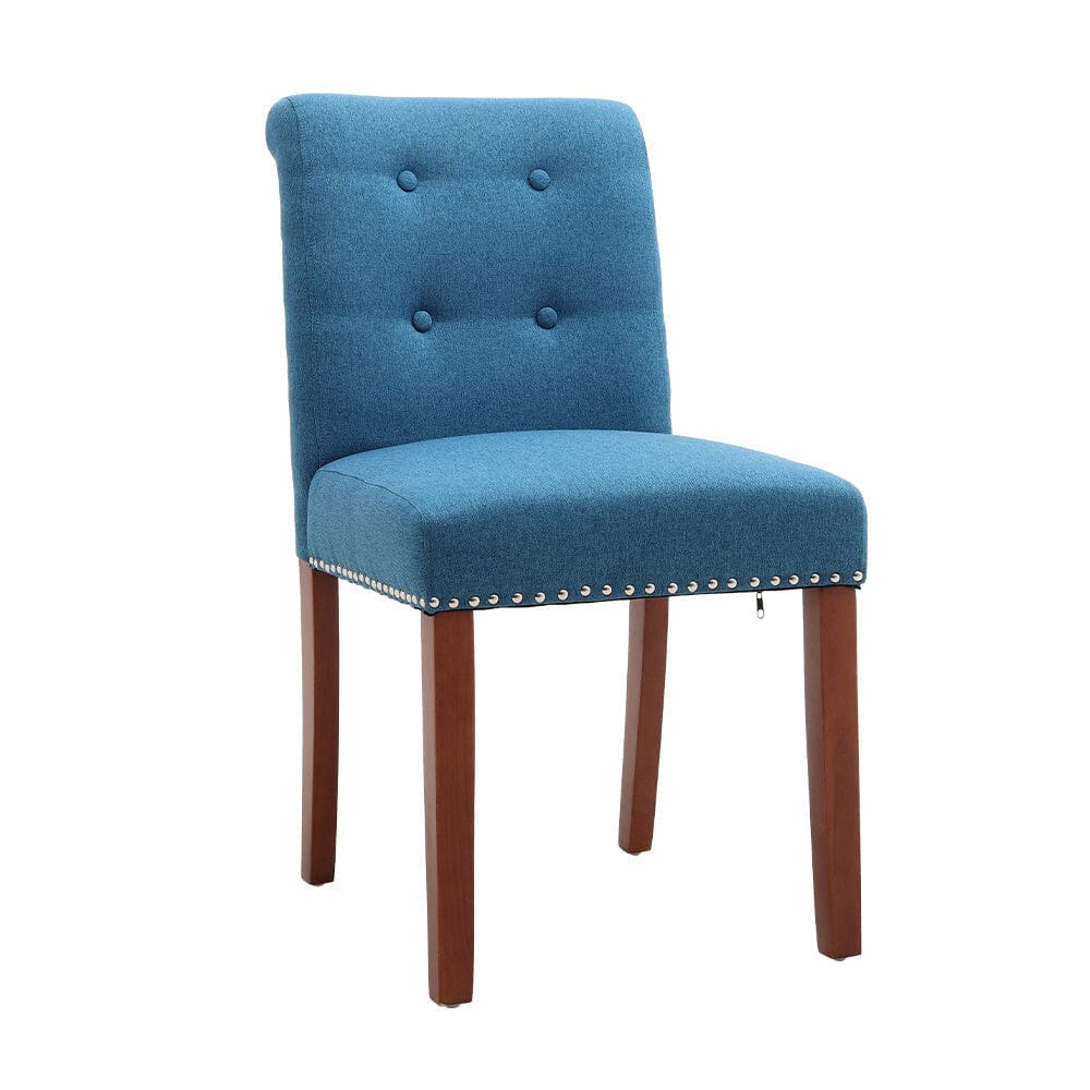 Set of 2 Contemporary Buttoned Accent Dining Chair Studded Rim Blue/Grey