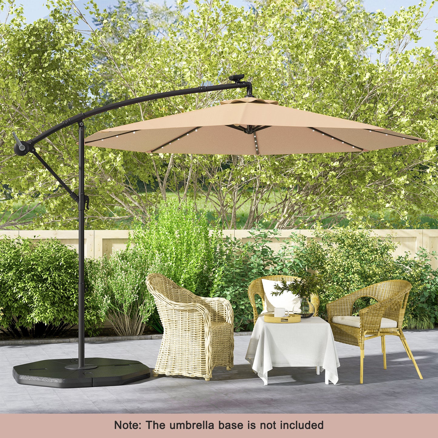 294 cm Solar Patio Offset Umbrella Cantilever Umbrella with 40 LED Lights-Beige