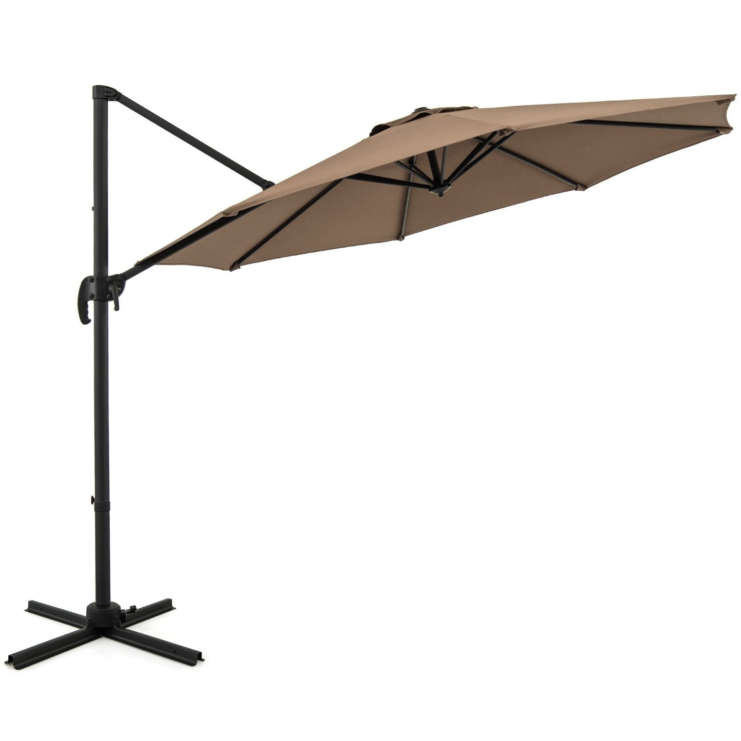 294 x 248 cm Round Outdoor Patio Umbrella Cantilever Umbrella with 360° Rotation for Backyard-Brown
