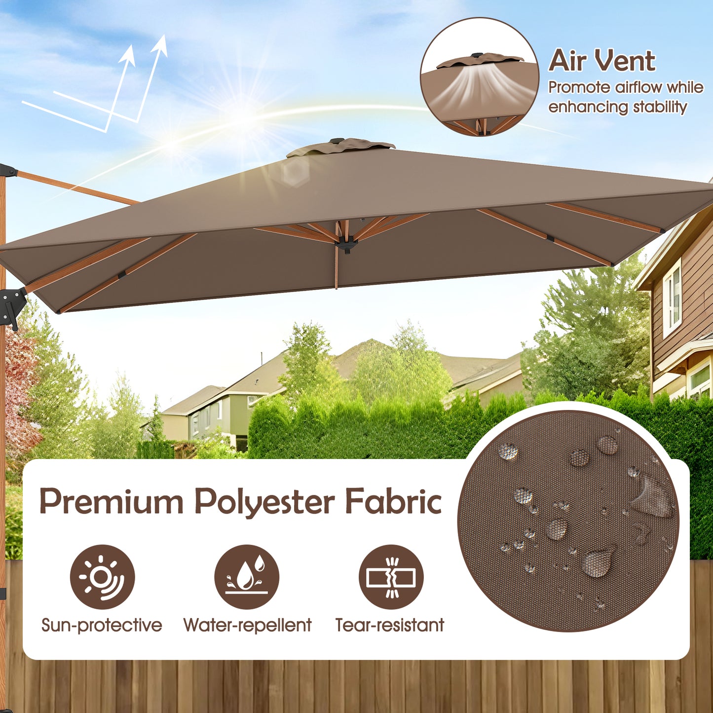 297 cm Outdoor Patio Cantilever Umbrella with 360° Rotation-Coffee