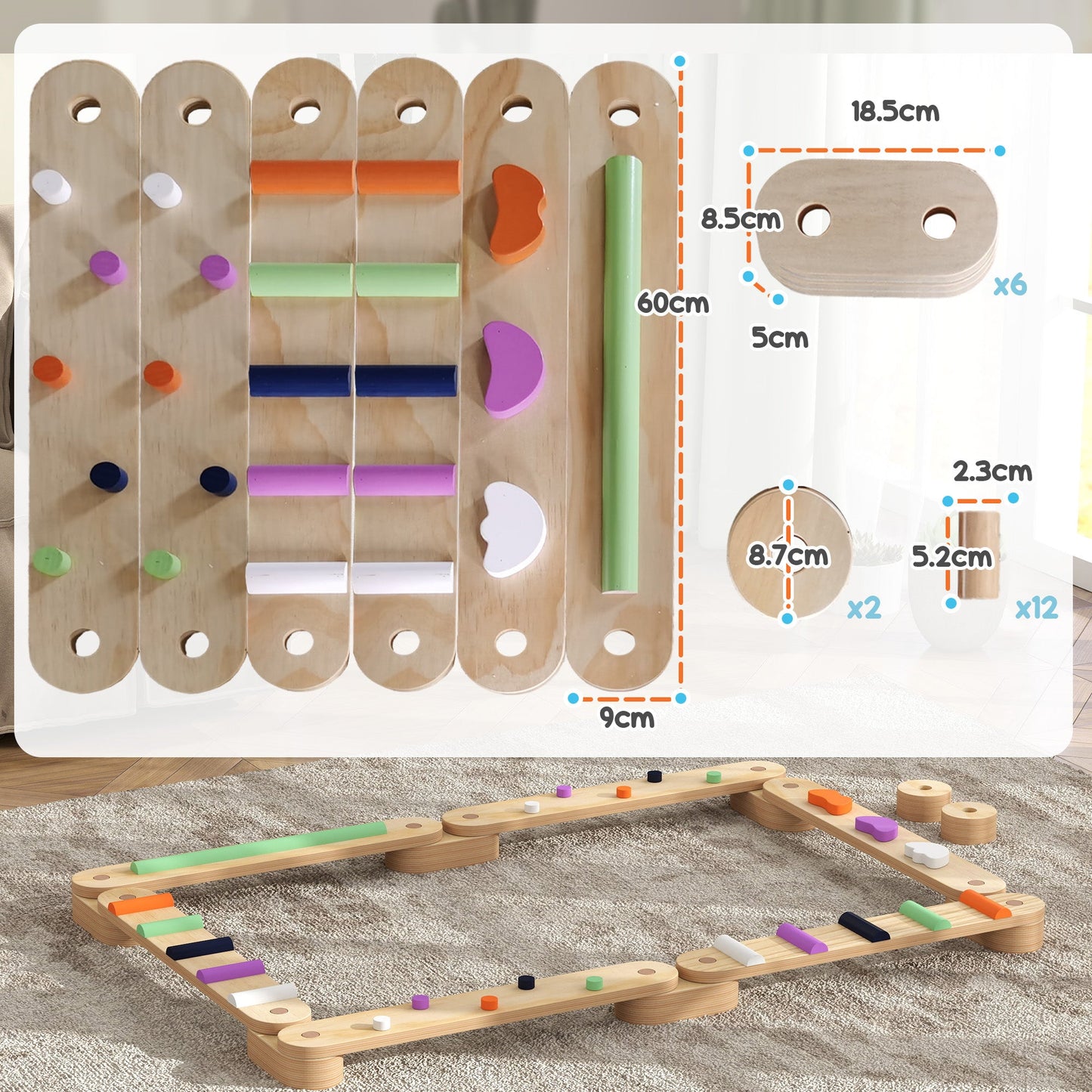 AIYAPLAY Wooden Balance Beam for Kids Build Coordination Agility and Strength