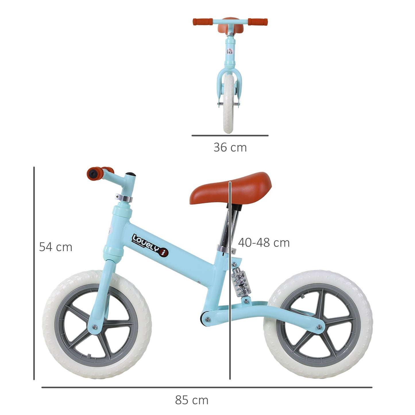 HOMCOM 12" rower biegowy dla dzieci bez pedałów, opony EVA, regulowane siedzisko, rower treningowy dla maluchów z amortyzatorem, prezent dla chłopców i dziewcząt w wieku 2-5 lat, niebieski