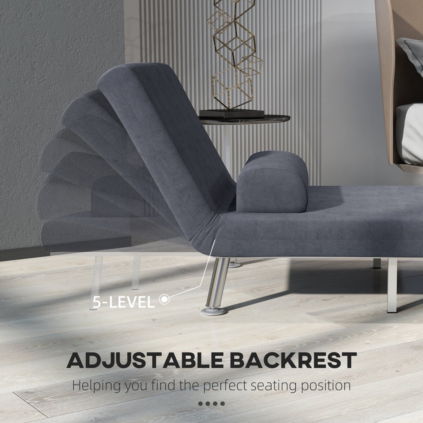 HOMCOM Single Velvet-Feel Sleeper Chair - Dark Grey
