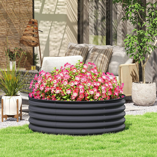 Outsunny Galvanised Raised Garden Bed with Safety Edging in Dark Grey, image 2