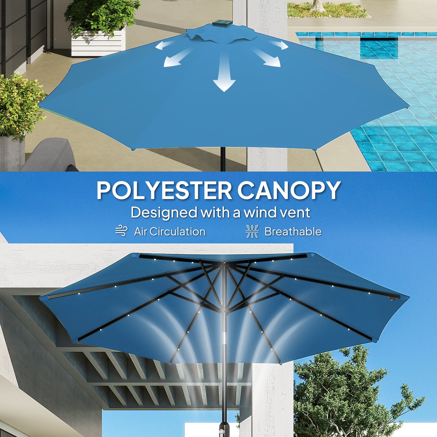 Outsunny 2,7m Parasolka LED Light Parasol - Niebieski