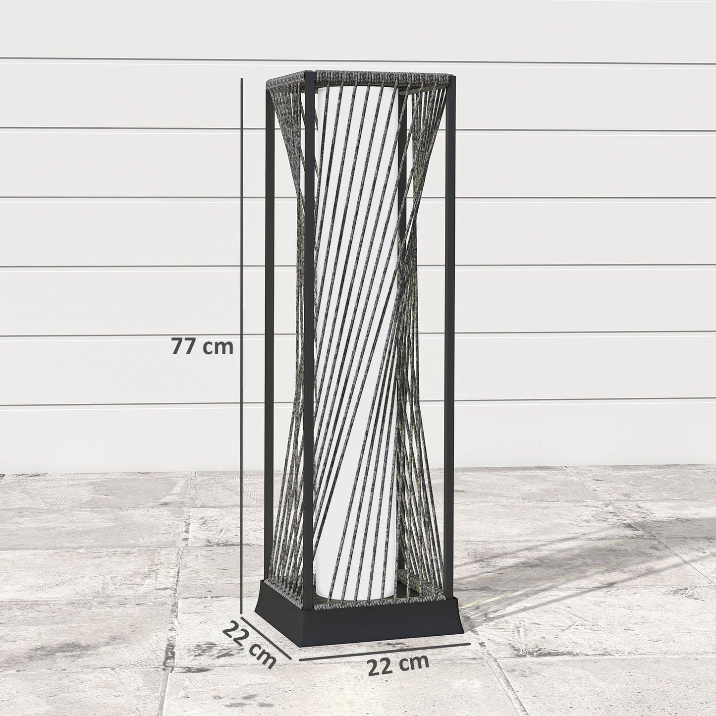 Outsunny Garden Rattan Lamp, 77 cm Tall Solar Rattan Floor Lamp, Solar Garden Light z automatycznym włączaniem/wyłączaniem świateł LED, IP44 Wodoodporny do użytku na zewnątrz, na ganku, ścieżce, tarasie, szary
