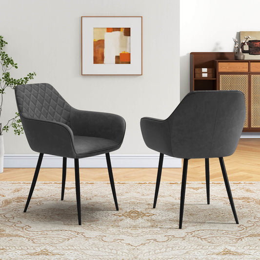 Set of 2 Leisure Dining Chair Upholstered with Curved Backrest-Grey