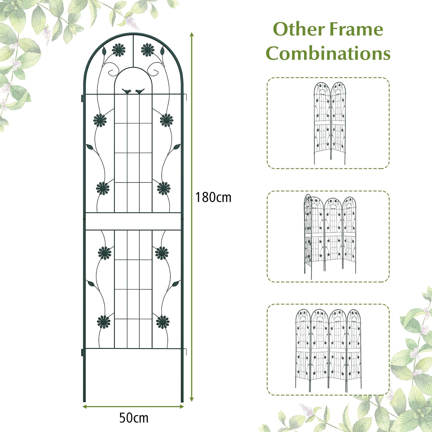 2/4 Pack Metal Garden Trellis 180 cm x 50 cm Wire Lattice Panel-Green-2 Pack