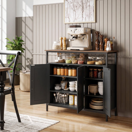 HOMCOM Industrial Kitchen Sideboard with Open Shelf in Black, image 2