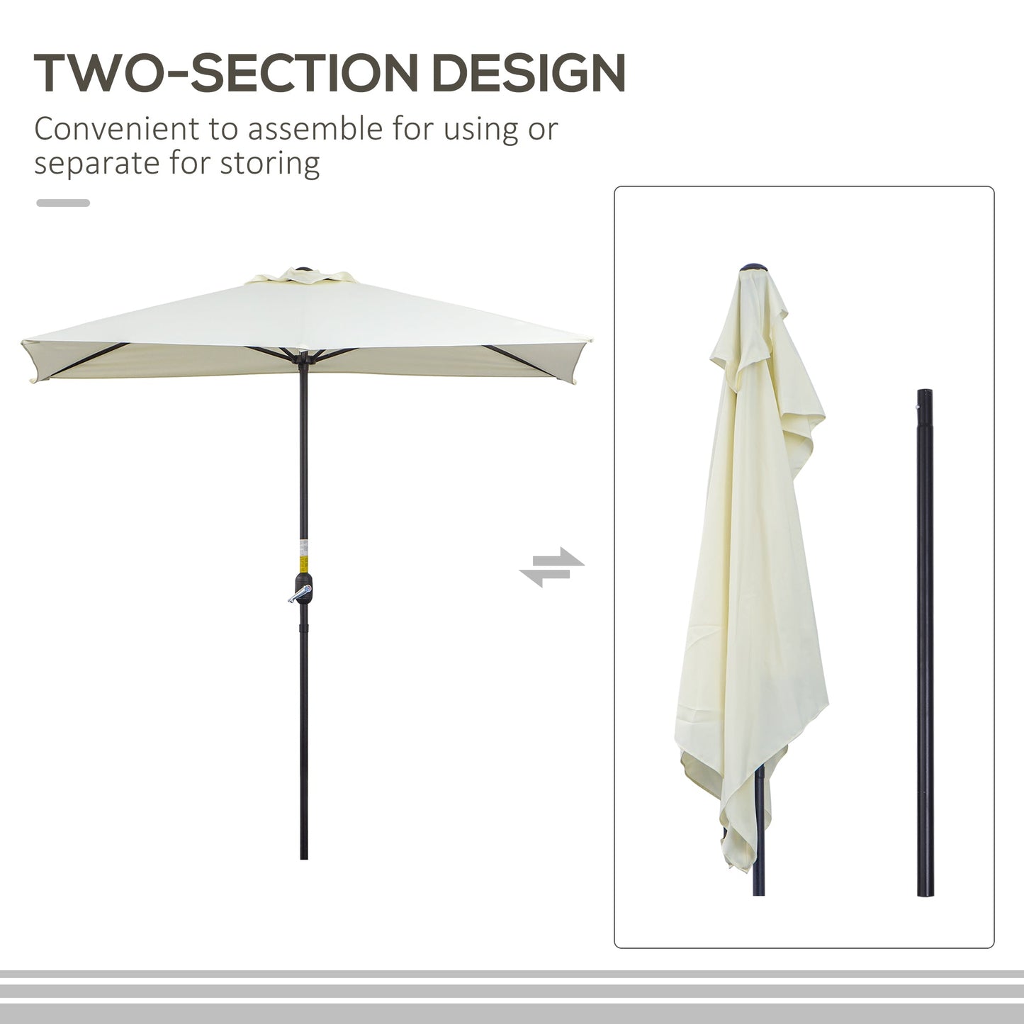 Outsunny Balcony Half Parasol Semi Round Umbrella Patio Crank Handle (2.3 m, Beige)- NO BASE INCLUDED