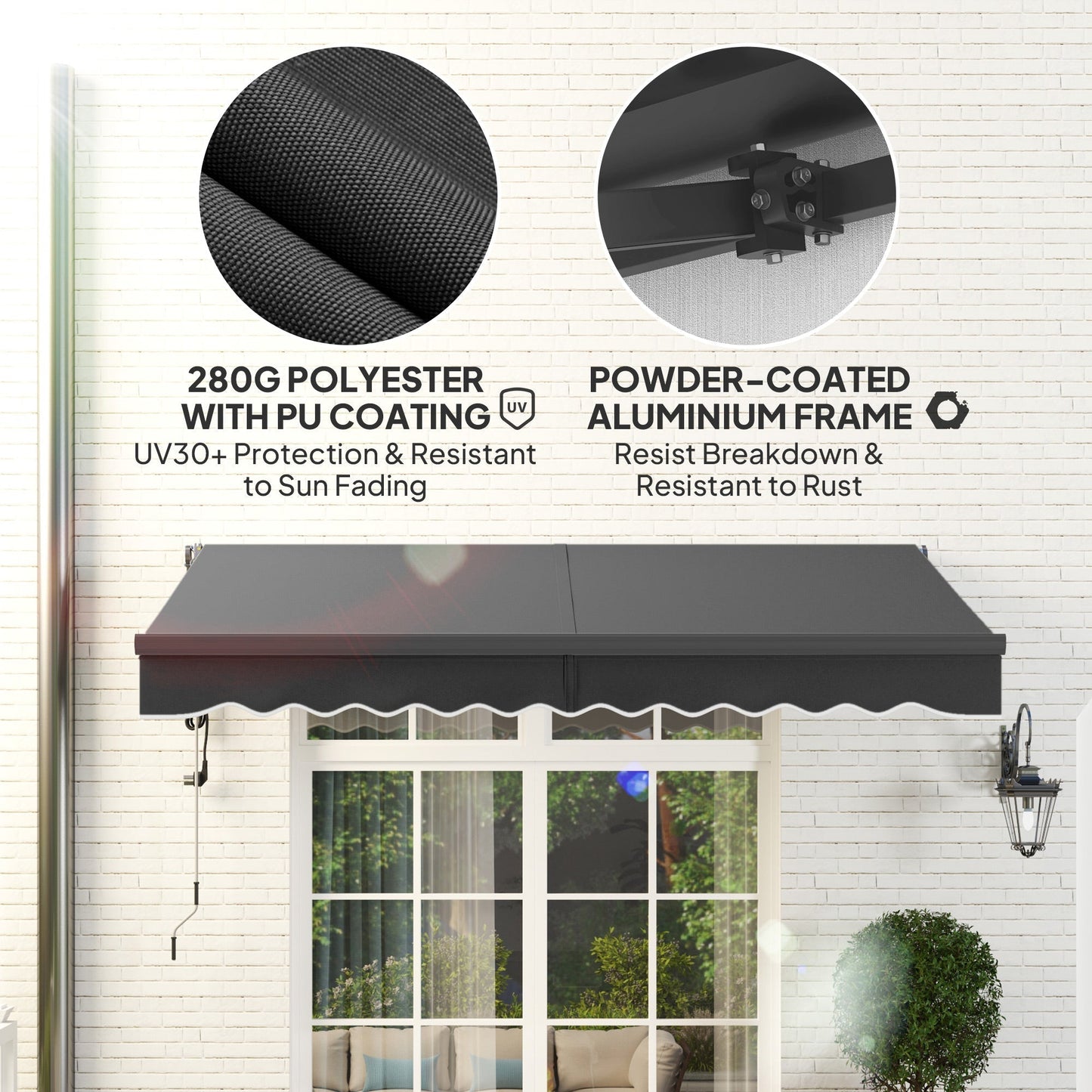 Outsunny 3 x 2.5m Electric Awning with Remote Controller, Aluminium Frame DIY Retractable Awning, UV30+ Sun Shade Canopy for Garden Patio Deck Door Window, Dark Grey