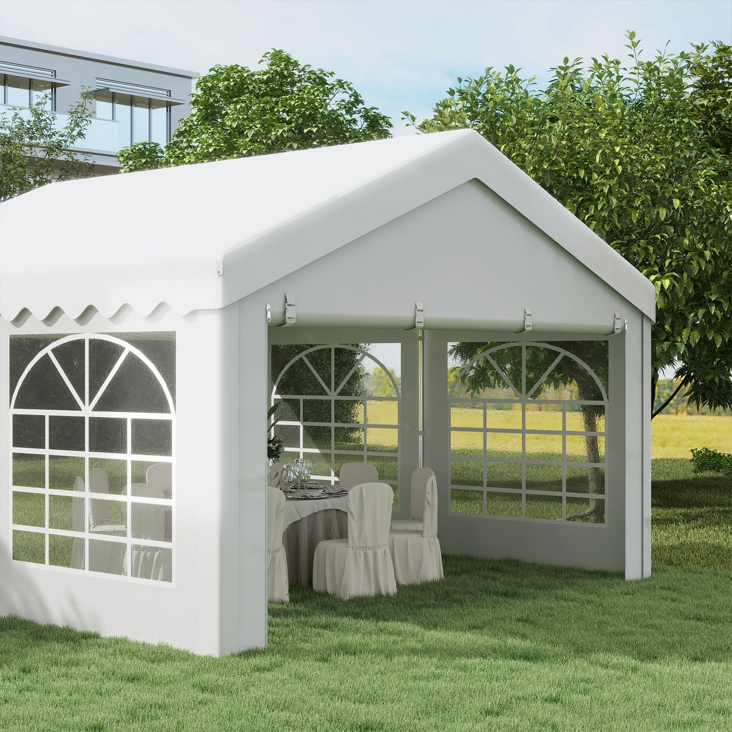 Outsunny 4m x 4 m Garden Gazebo Portable Carport Shelter with Removable Sidewalls & Double Doors, Heavy Duty Party Tent Car Canopy