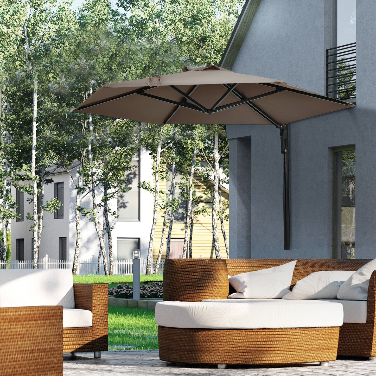 Outsunny 2,5 m Parasol ścienny, ręcznie pchany parasol ogrodowy z daszkiem obrotowym o 180 stopni na werandę, taras, do ogrodu, 250 cm, khaki