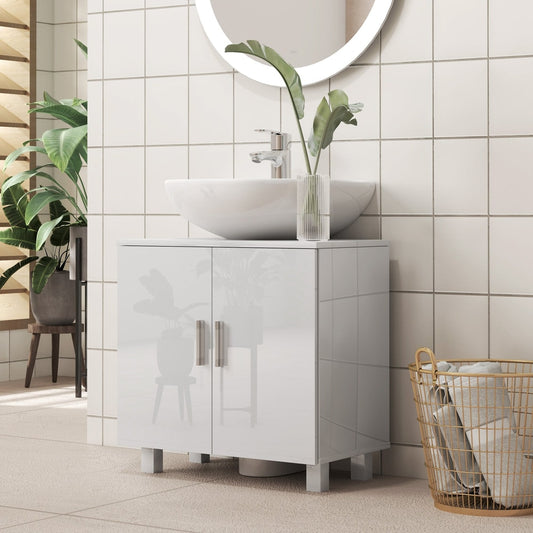 HOMCOM Bathroom Under Sink Cabinet in High Gloss White, image 2