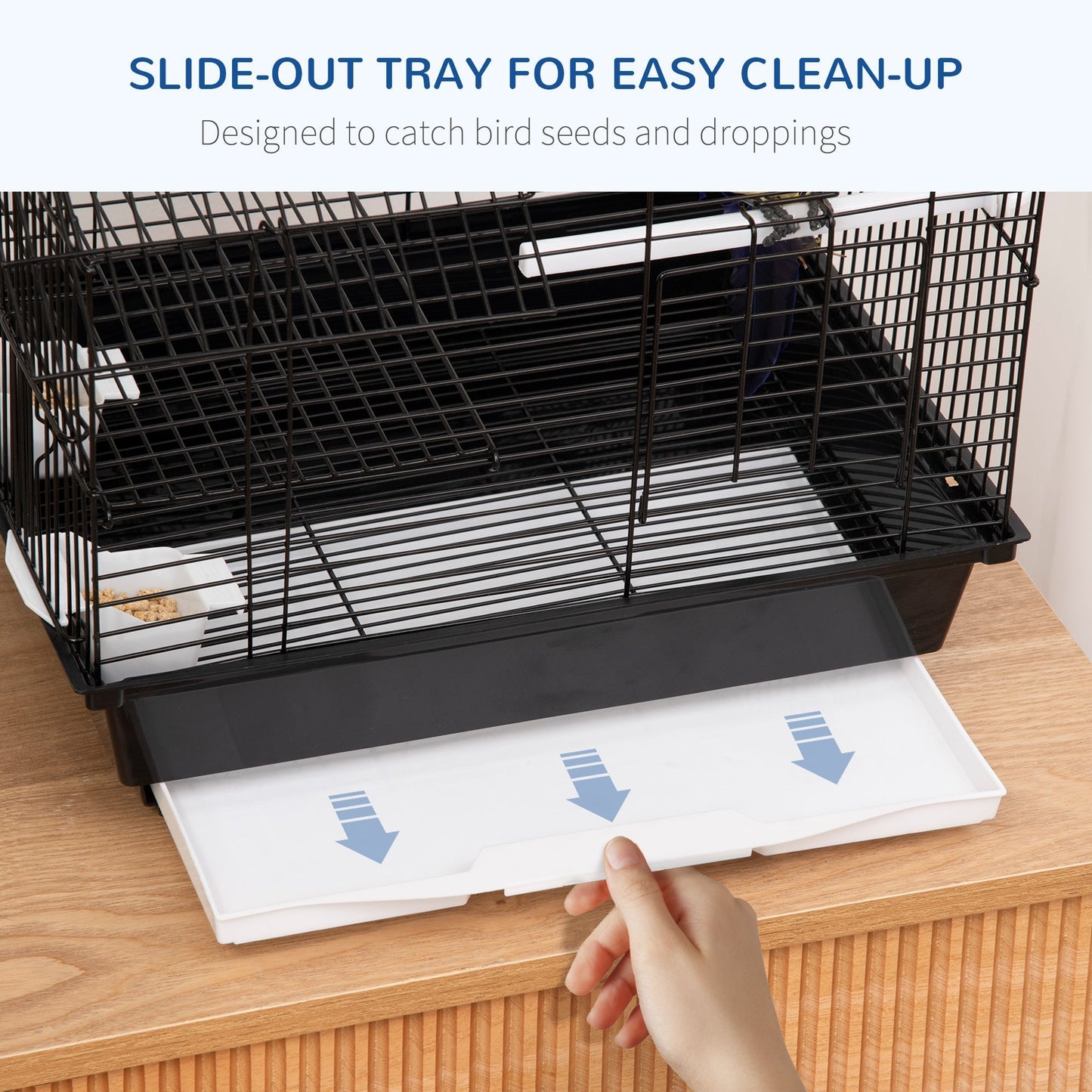 PawHut Metal Bird Cage for Finch, Canary w/ Food Containers, Swing Ring, Tray, Handle, 39 x 33 x 47cm