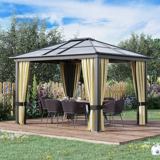 Outsunny 3 x 3.6(m) Hardtop Gazebo Canopy with Polycarbonate Roof and Aluminium Frame, Garden Pavilion, Brown
