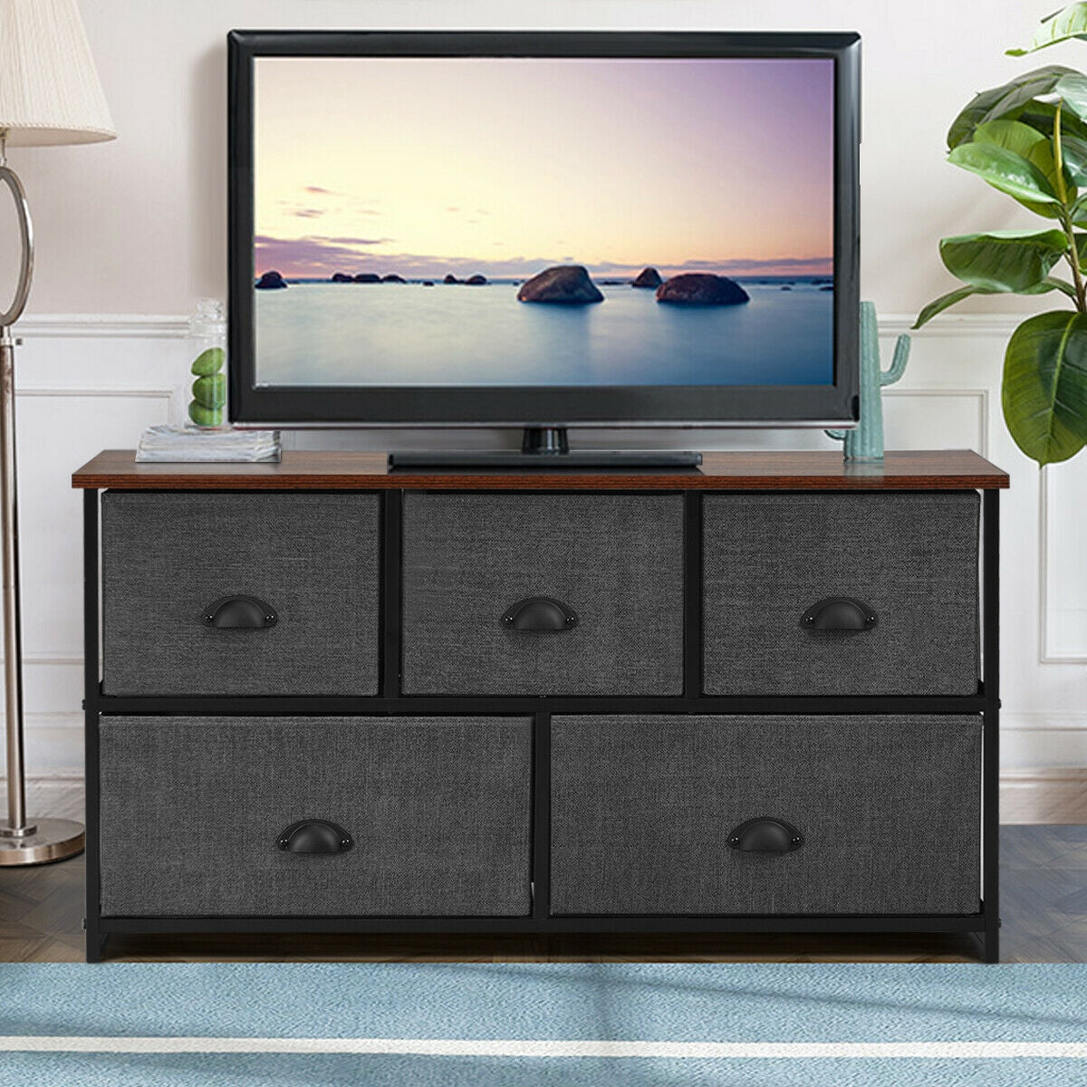 Wood Dresser Storage Unit Side Table Display Organizer-Black