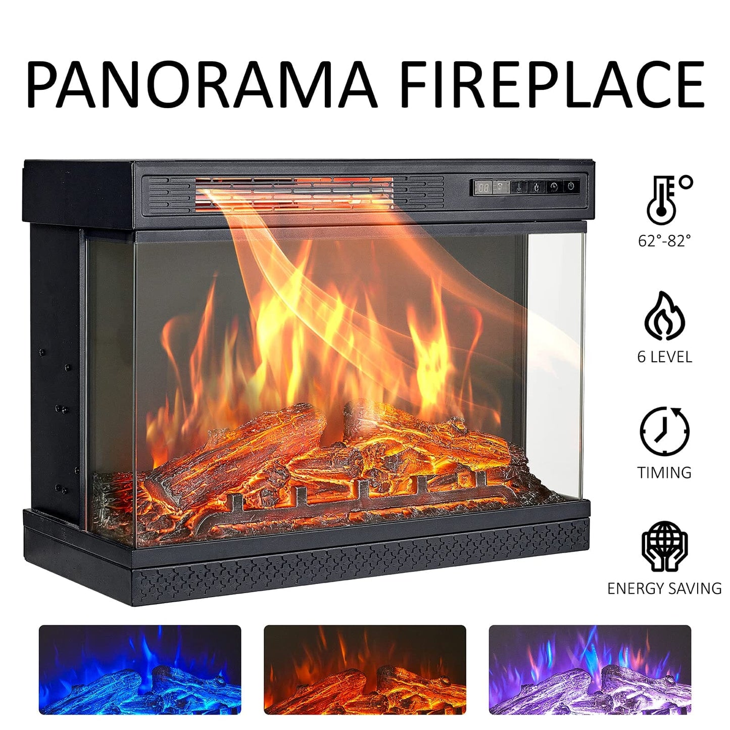Smallbee 3-Sided Fireplace TV Stand Wood With Glass Door Storage