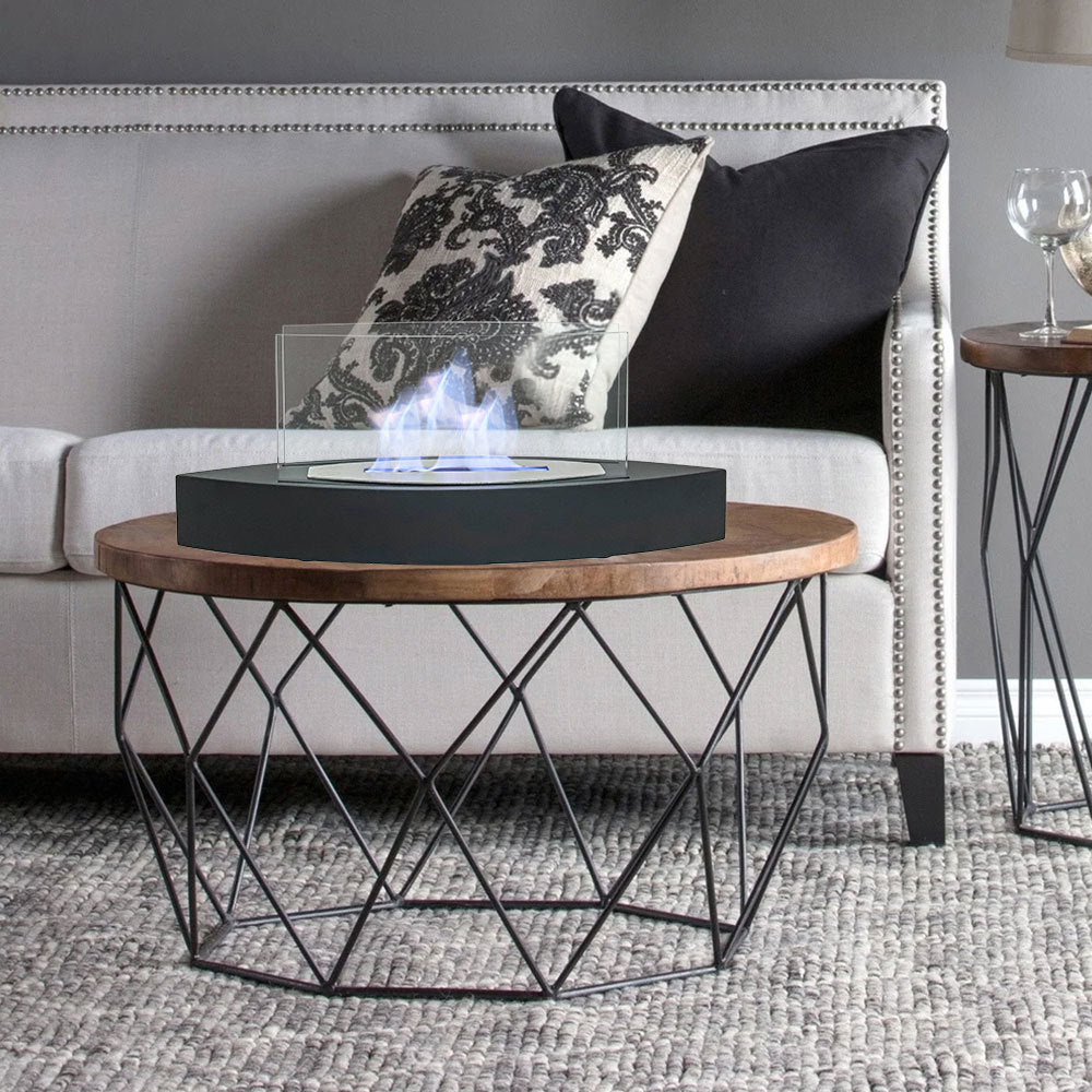 60cm Wide Black Tabletop Bio-Ethanol Fireplace with Flame Guard