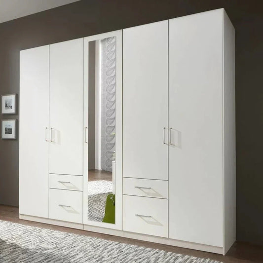 FLOCK 5 Door Mirrored Wardrobe White 225cm
