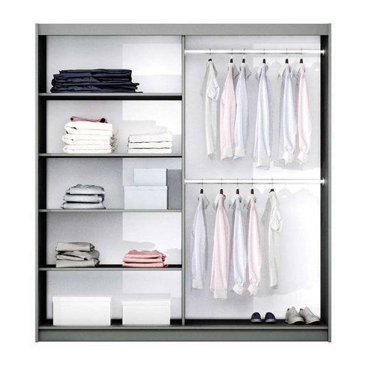 Black/Cashmere/Oak Wotan Mirrored Sliding Door Wardrobe 200cm – KINGSLEY