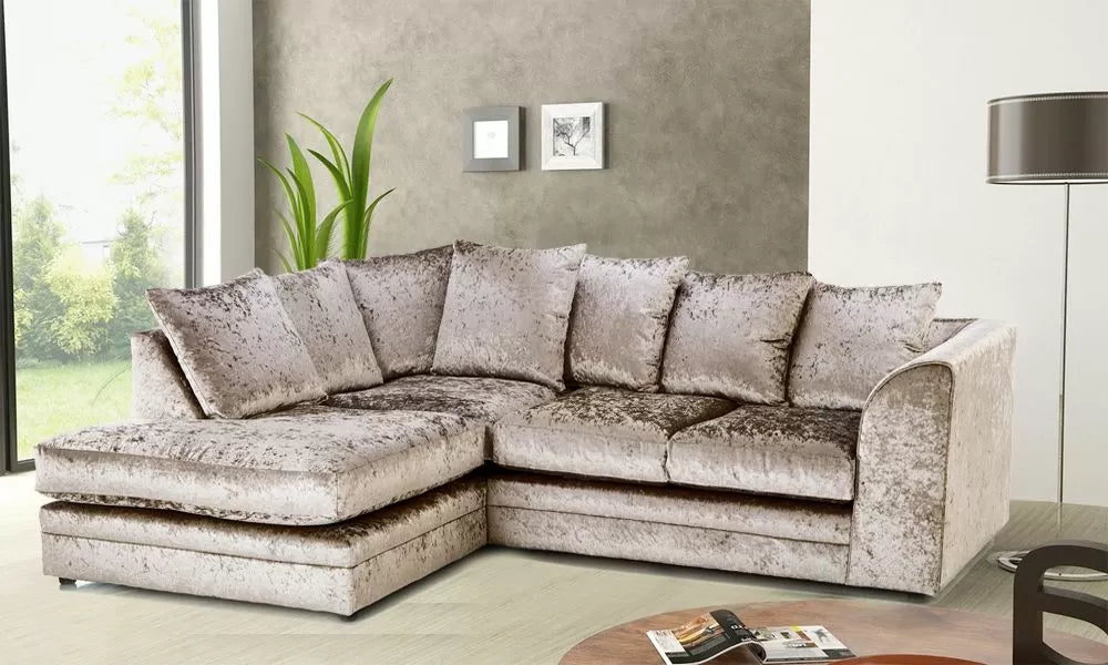 Arabia Crushed Velvet Corner Sofa - Silver, Black, Mink