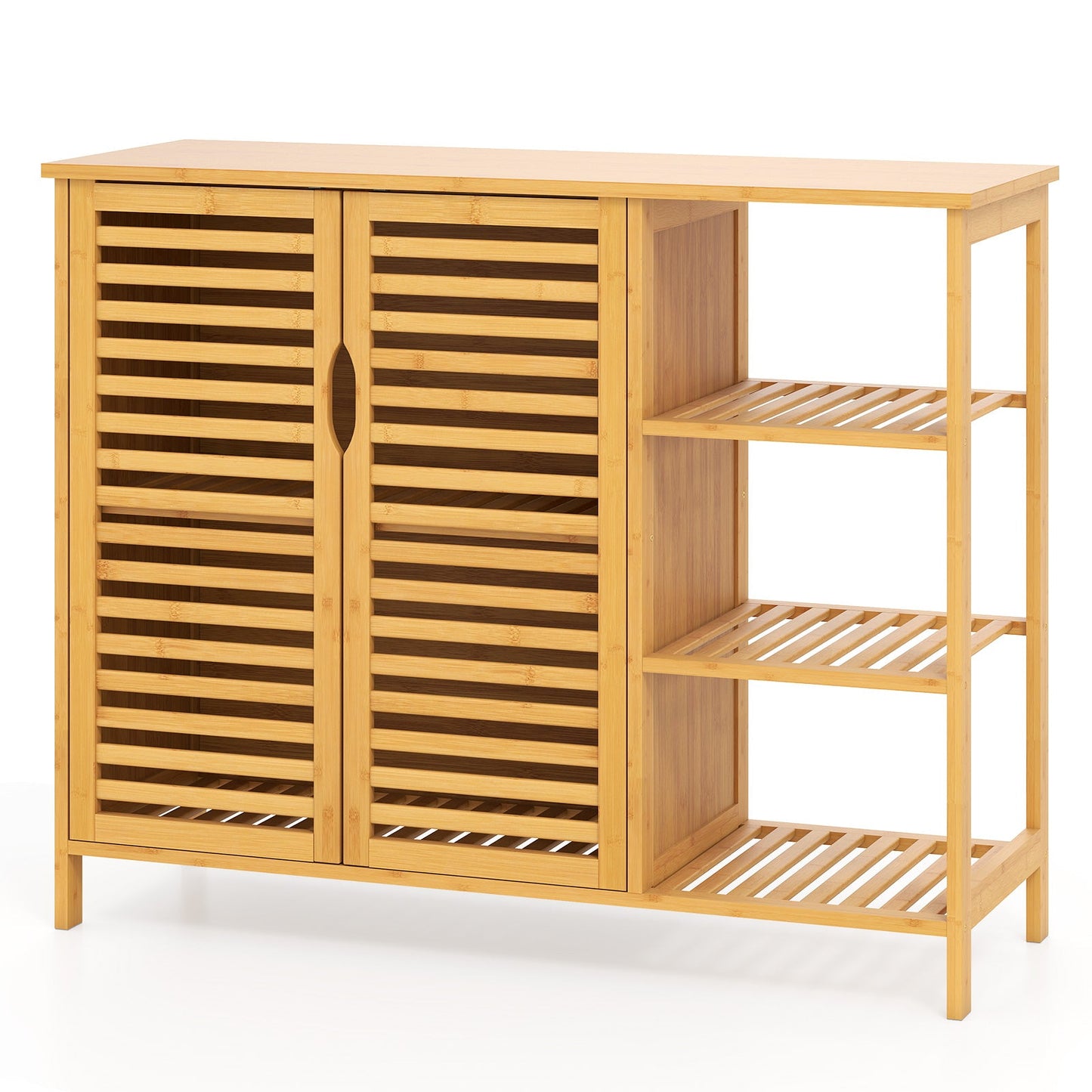 2-Door Bamboo Bathroom Cabinet with Shelves-Natural