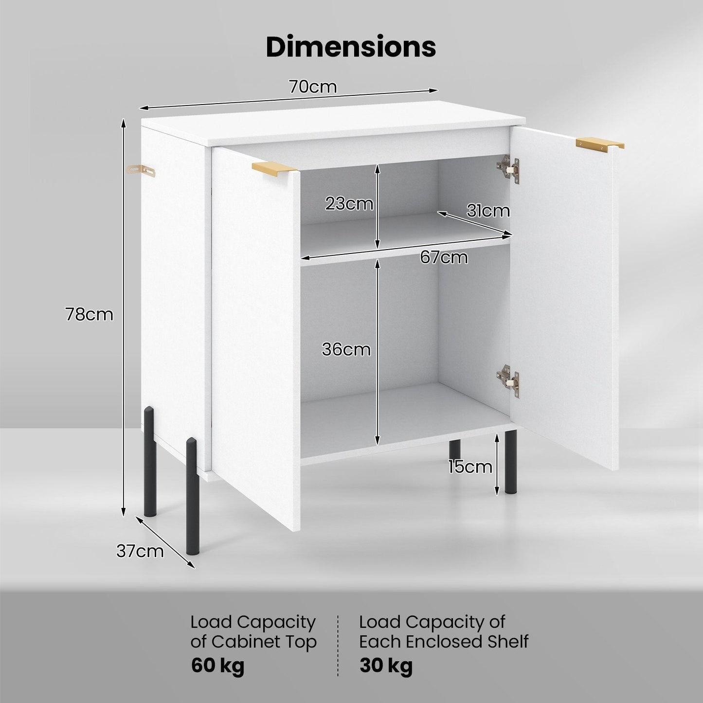 2-Door Modern Cupboard Buffet Cabinet-White