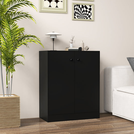 2-Door Storage Cabinet with 3 Shelves-Black