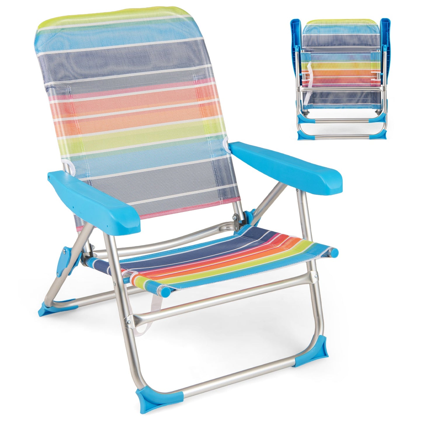 2 Pack Foldable Beach Chair with Armrests and Carry Strap-Colourful-M