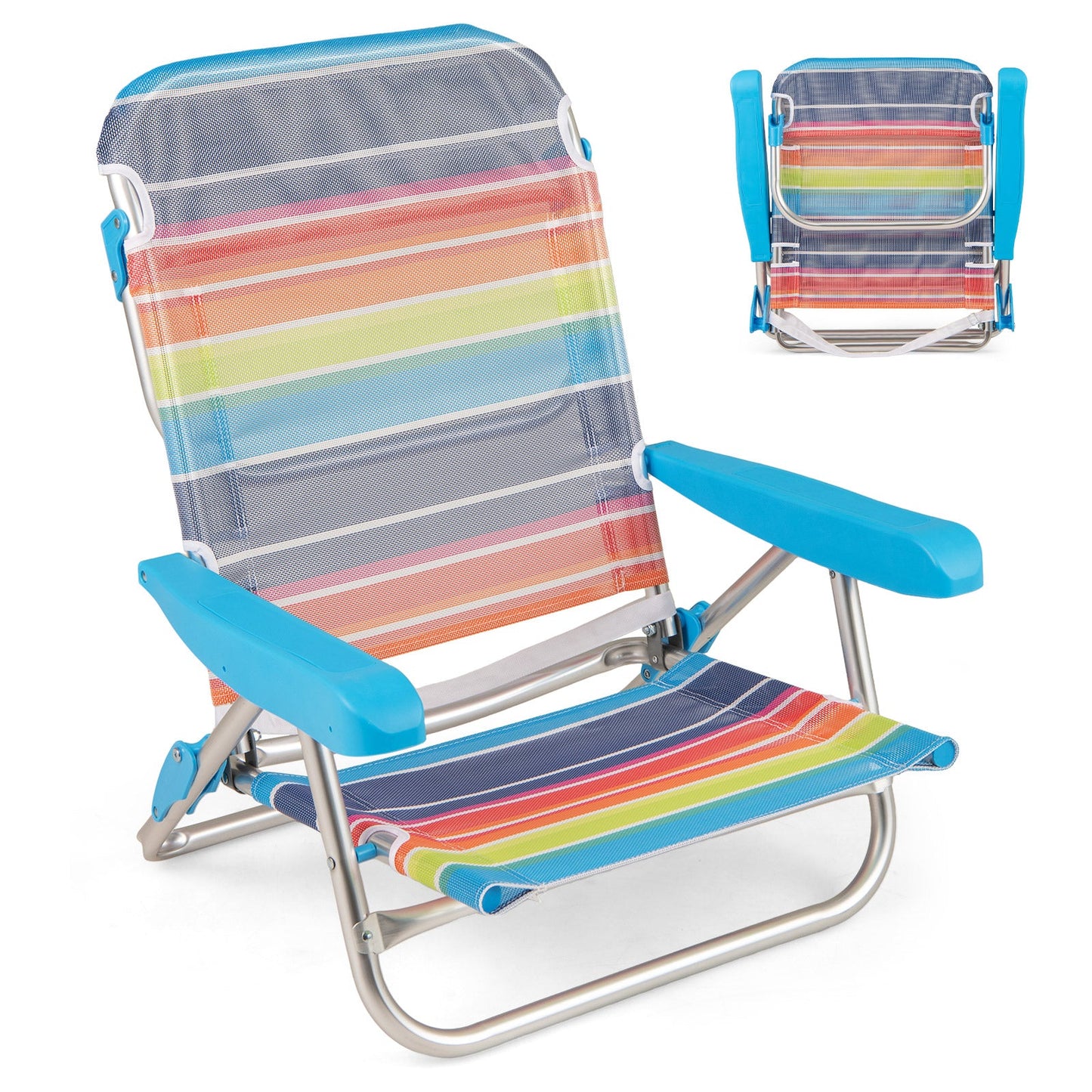 2 Pack Foldable Beach Chair with Armrests and Carry Strap-Colourful-S