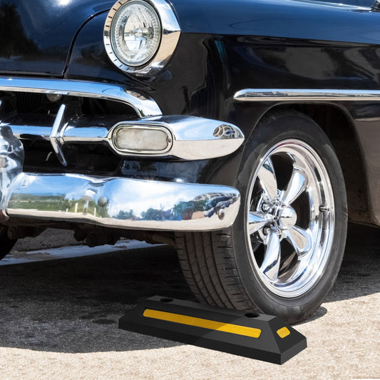 2 Pack Garage Vehicle Floor Stopper with Reflective Stripes-Yellow & Black