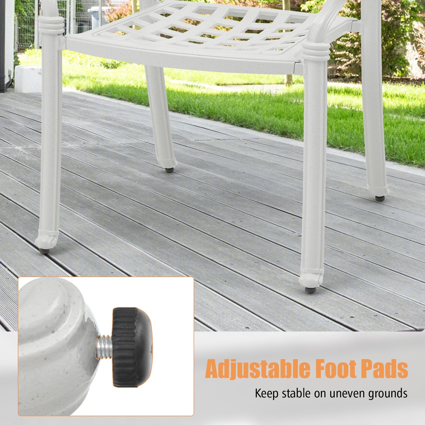 Cast Aluminum Patio Chairs Set of 2 Dining Stackable Outdoor-White