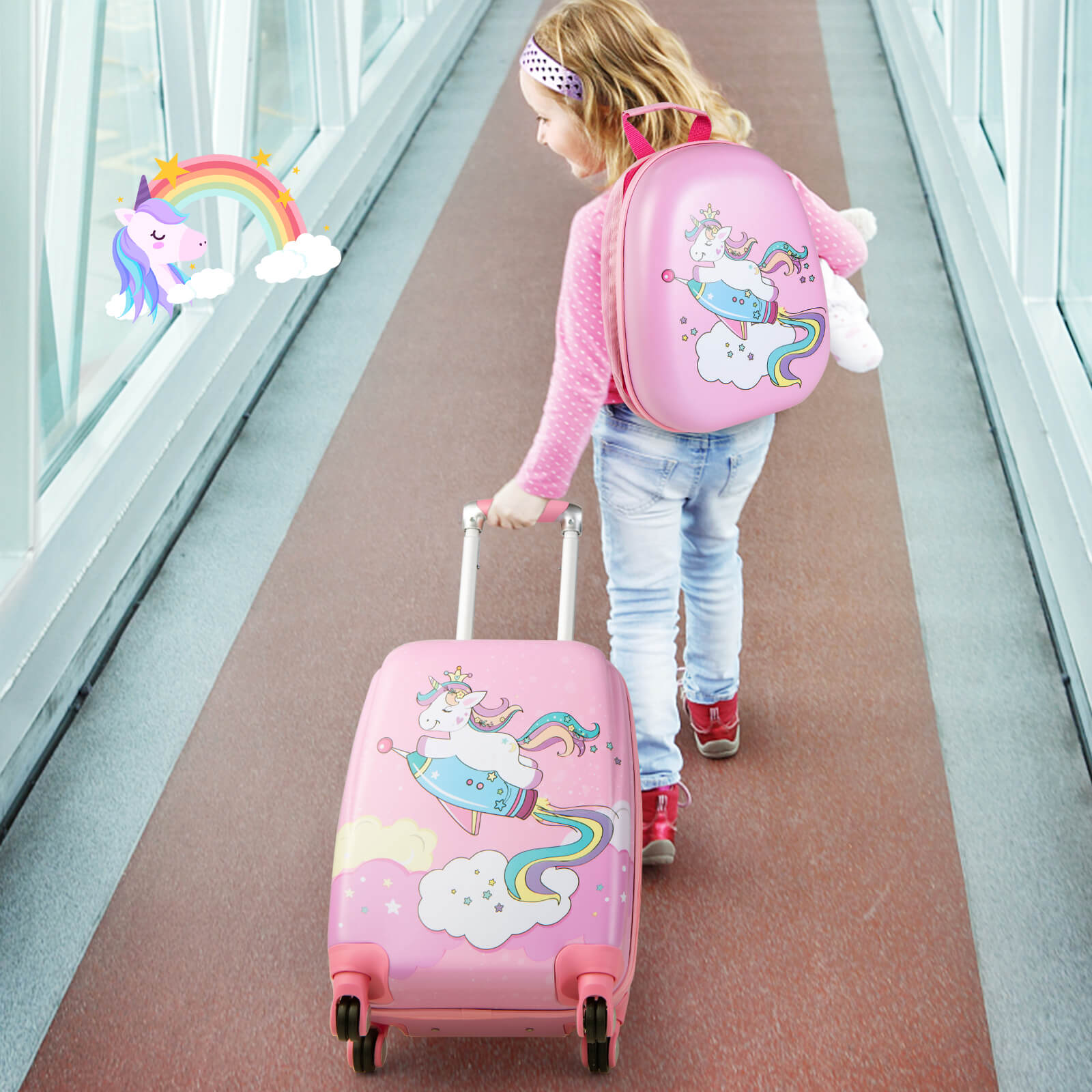 Pieces Kids Luggage Set with Spinner Wheels and Unicorn Graphic
