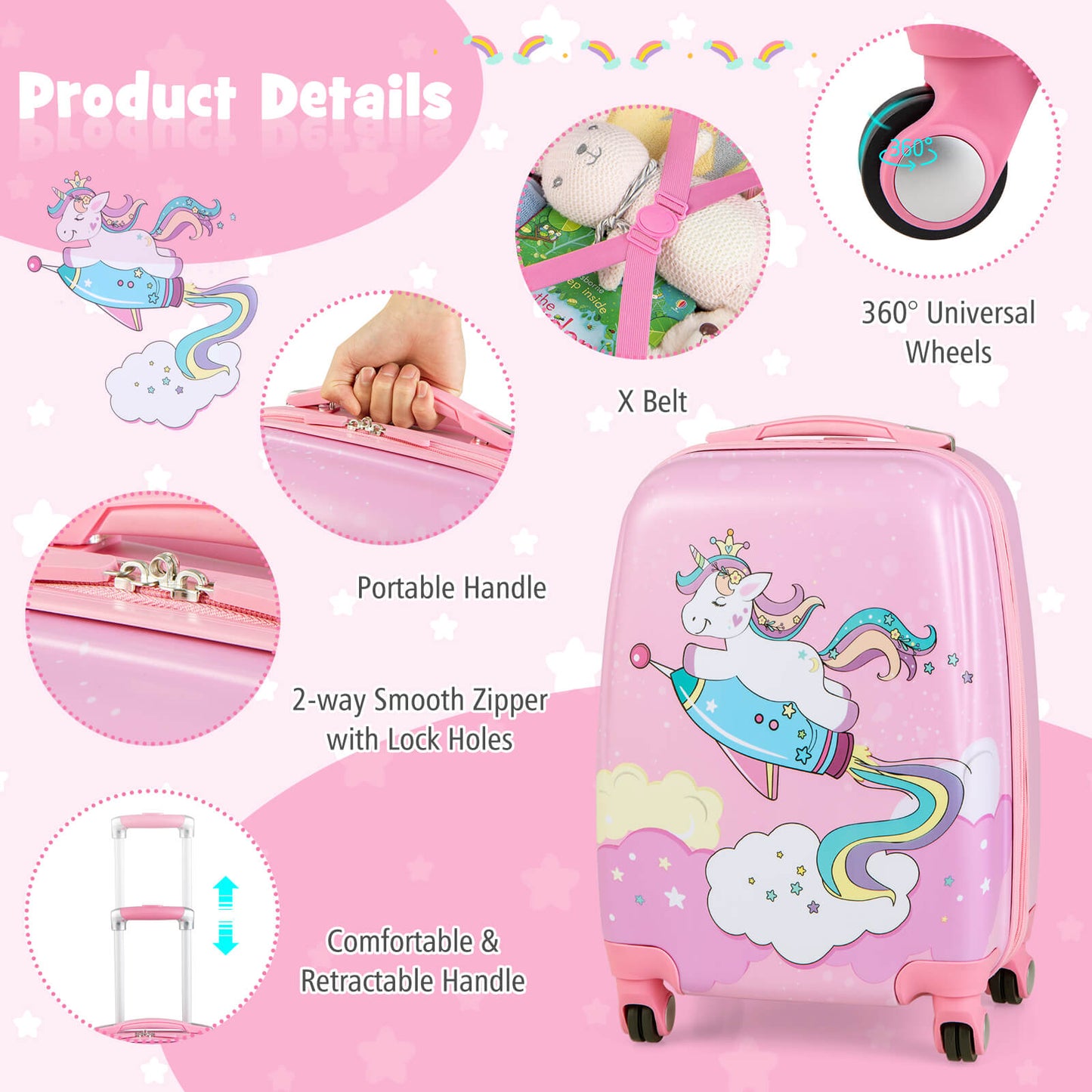 2 Pieces Kids Luggage Set with Spinner Wheels and Unicorn Graphic