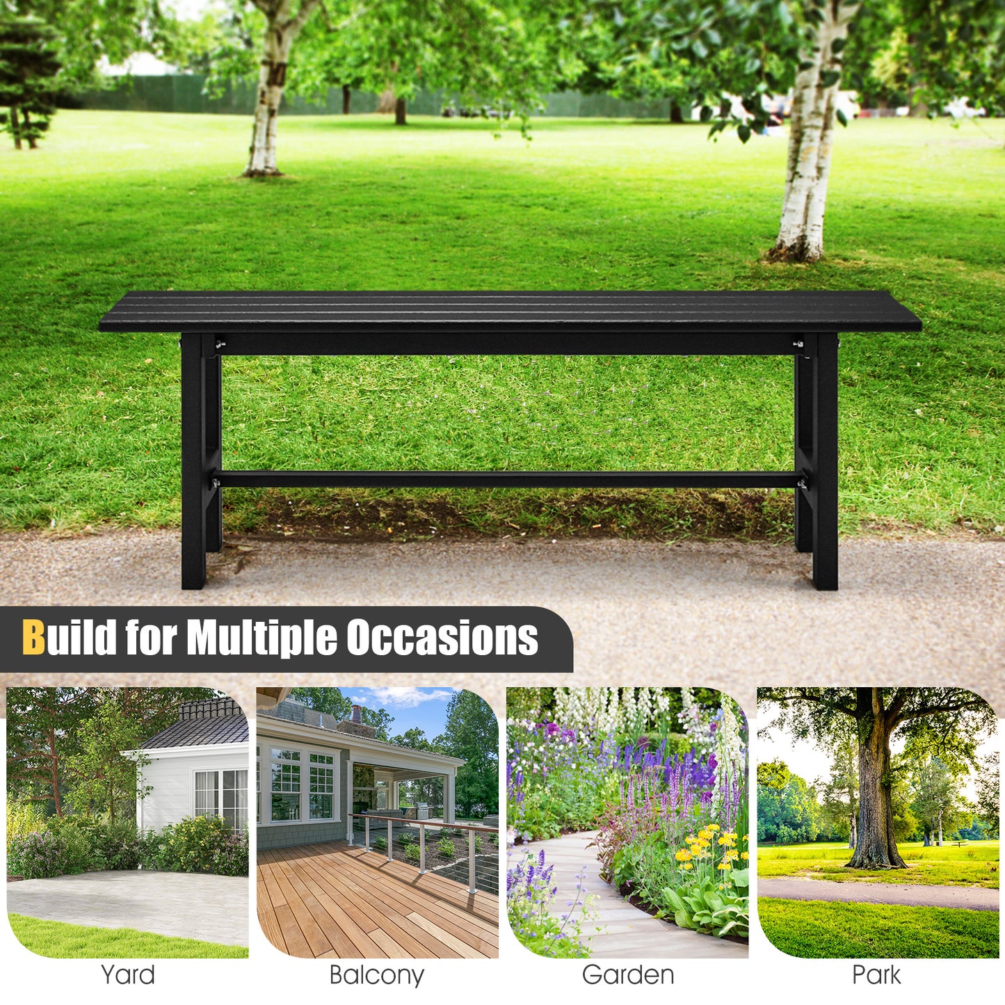 2-Person Outdoor Bench with Slatted Seat-Black
