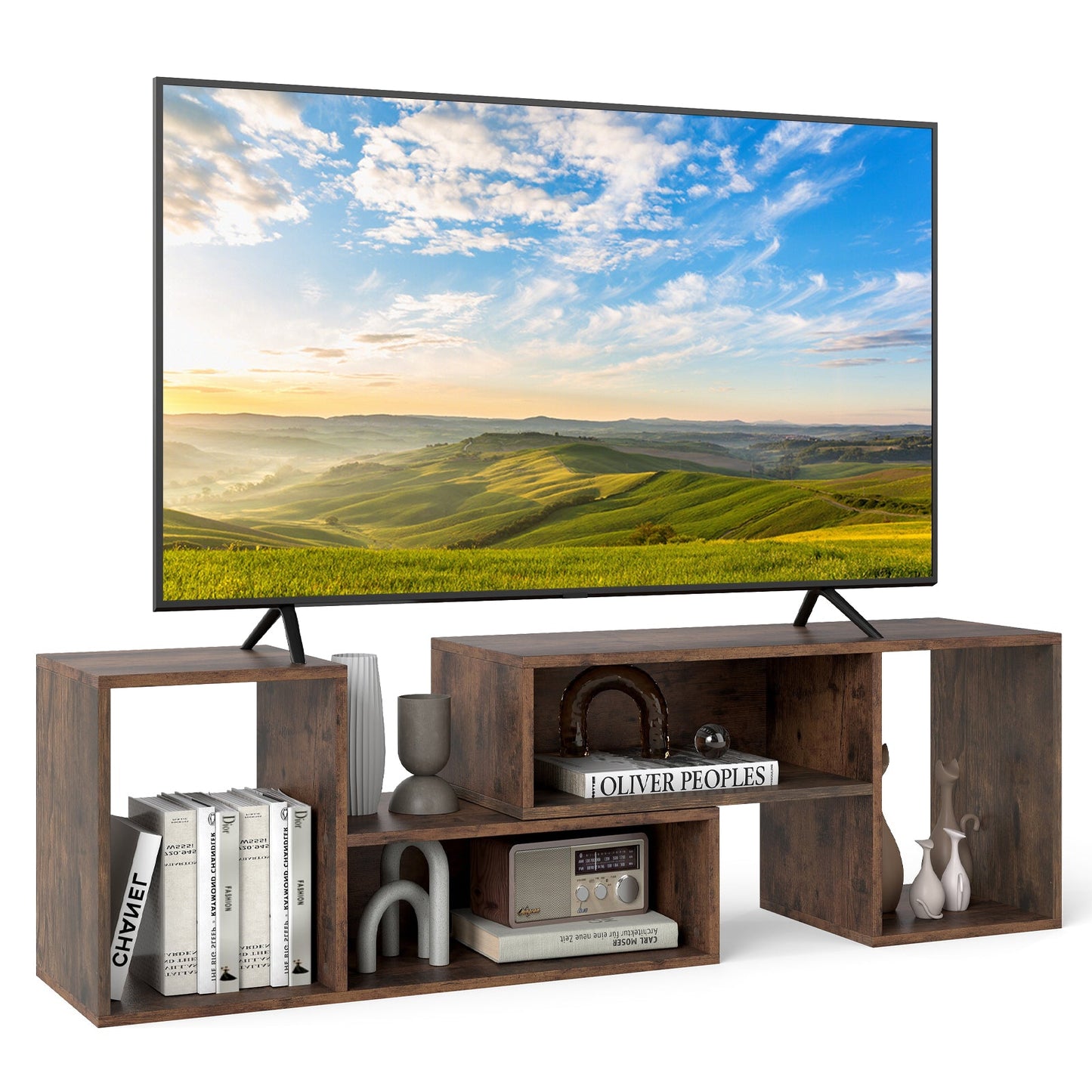 2-Piece Console TV Stand Modern Minimalist Entertainment Center-Rustic Brown