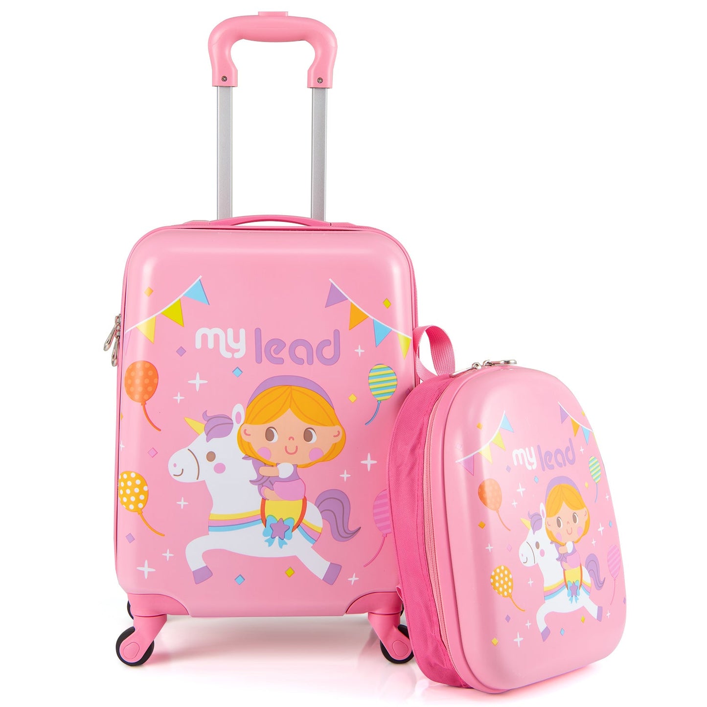 2 Pieces Kid Luggage Set with 4 Spinner Wheels and Telescopic Handle-Pink