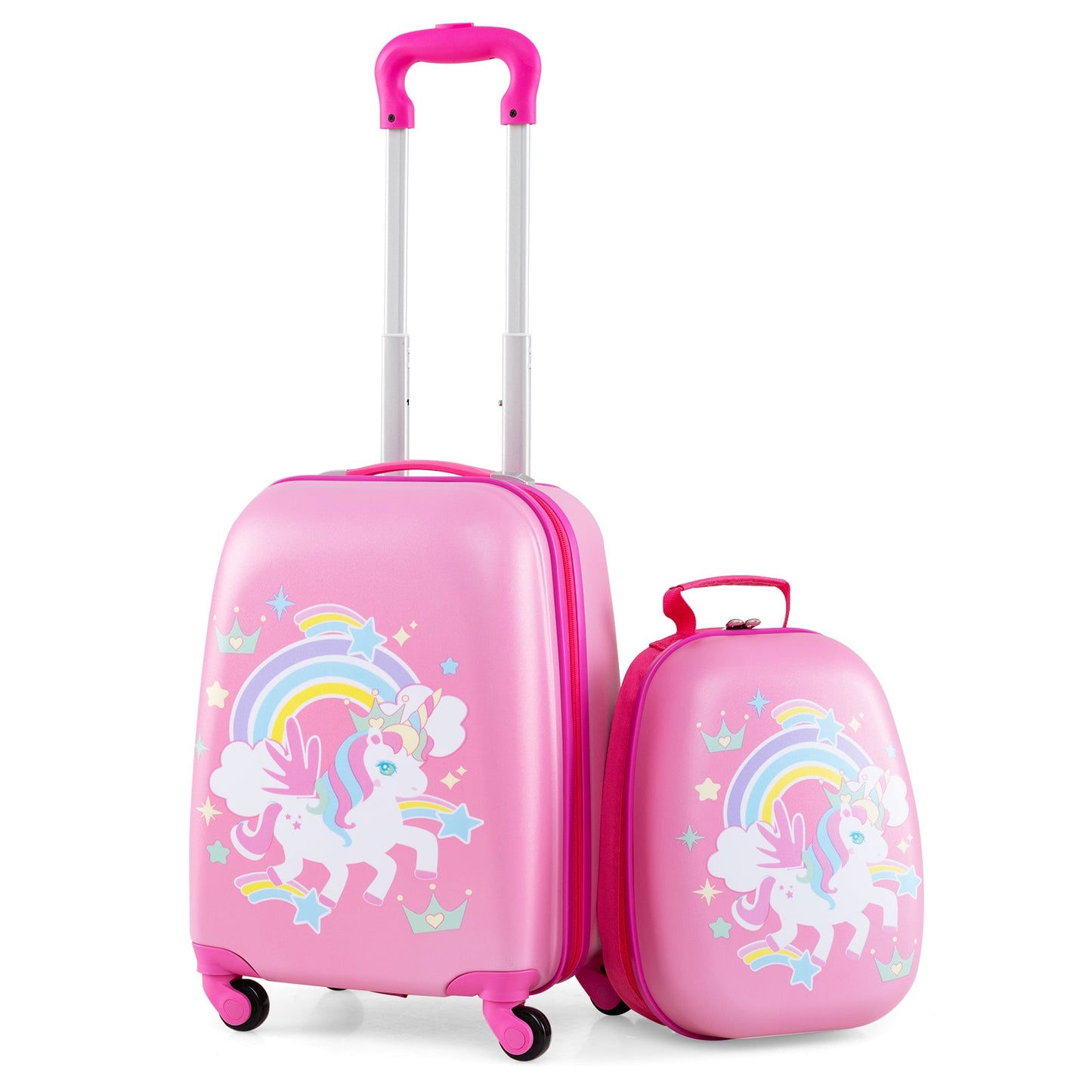 2 Pieces Kids Luggage Set with Wheels and Height Adjustable Handle-Rose