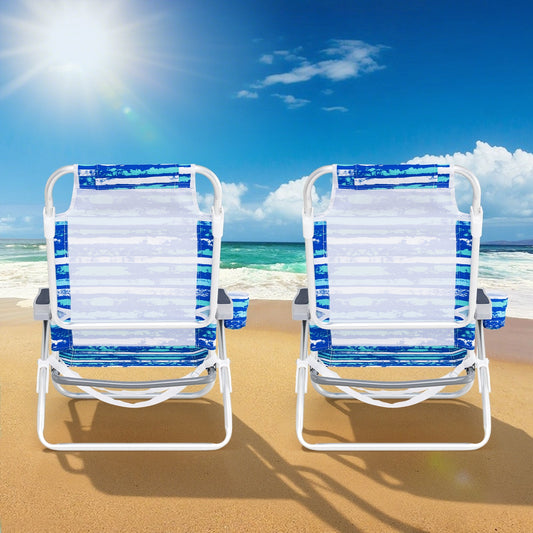 2 Pack Folding Beach Chair Lightweight Lay Flat Lounge Chair-Blue