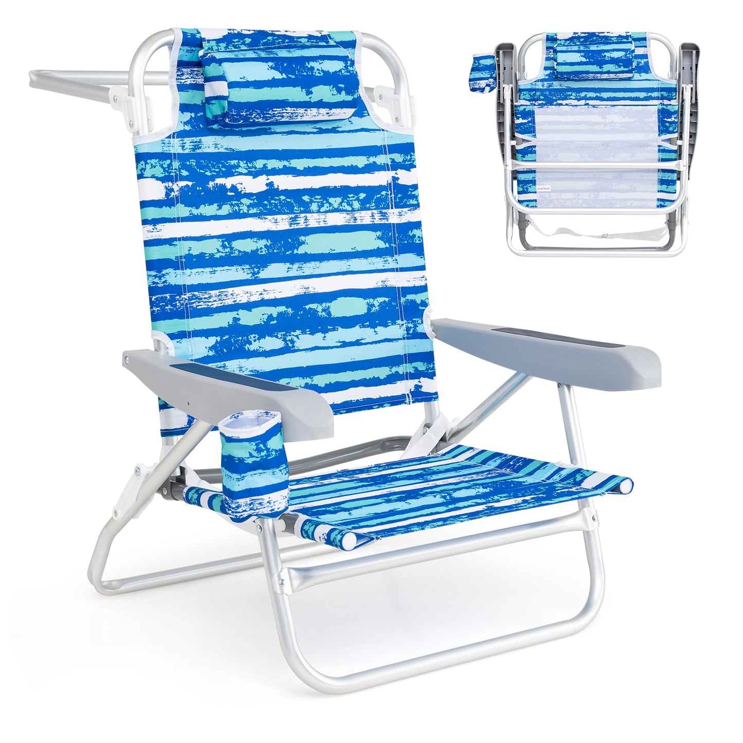 2 Pack Folding Beach Chair Lightweight Lay Flat Lounge Chair-Blue
