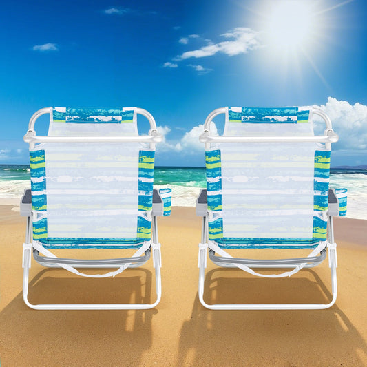 2 Pack Folding Beach Chair Lightweight Lay Flat Lounge Chair-Green