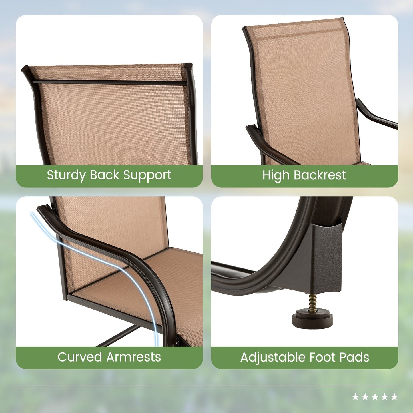 2 Pieces Outdoor Dining Chairs with Cozy and Breathable Seat Fabric-Coffee