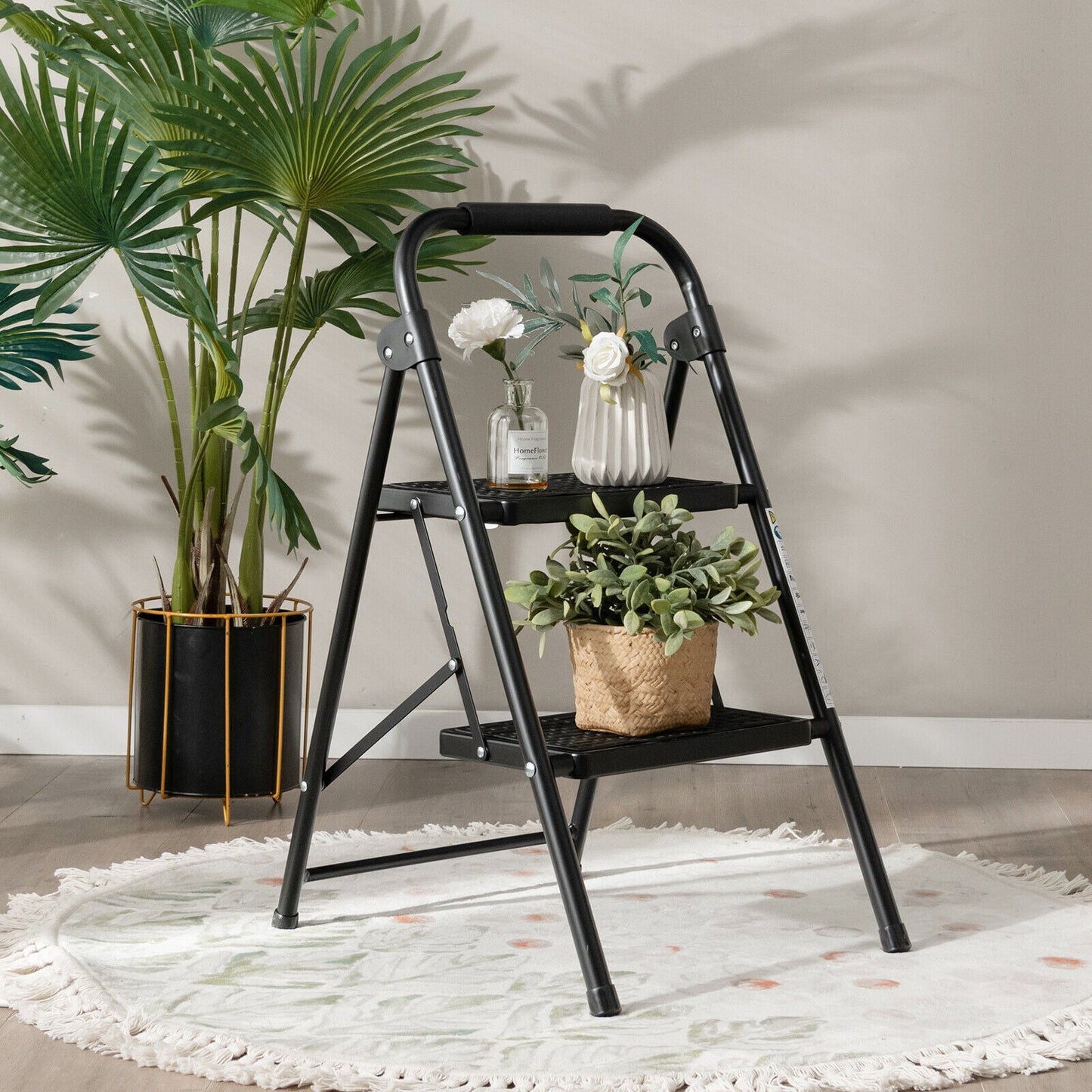 Folding Step Stool with Padded Handgrip and Wide Anti-Slip Pedal for Kitchen/Household/Garden