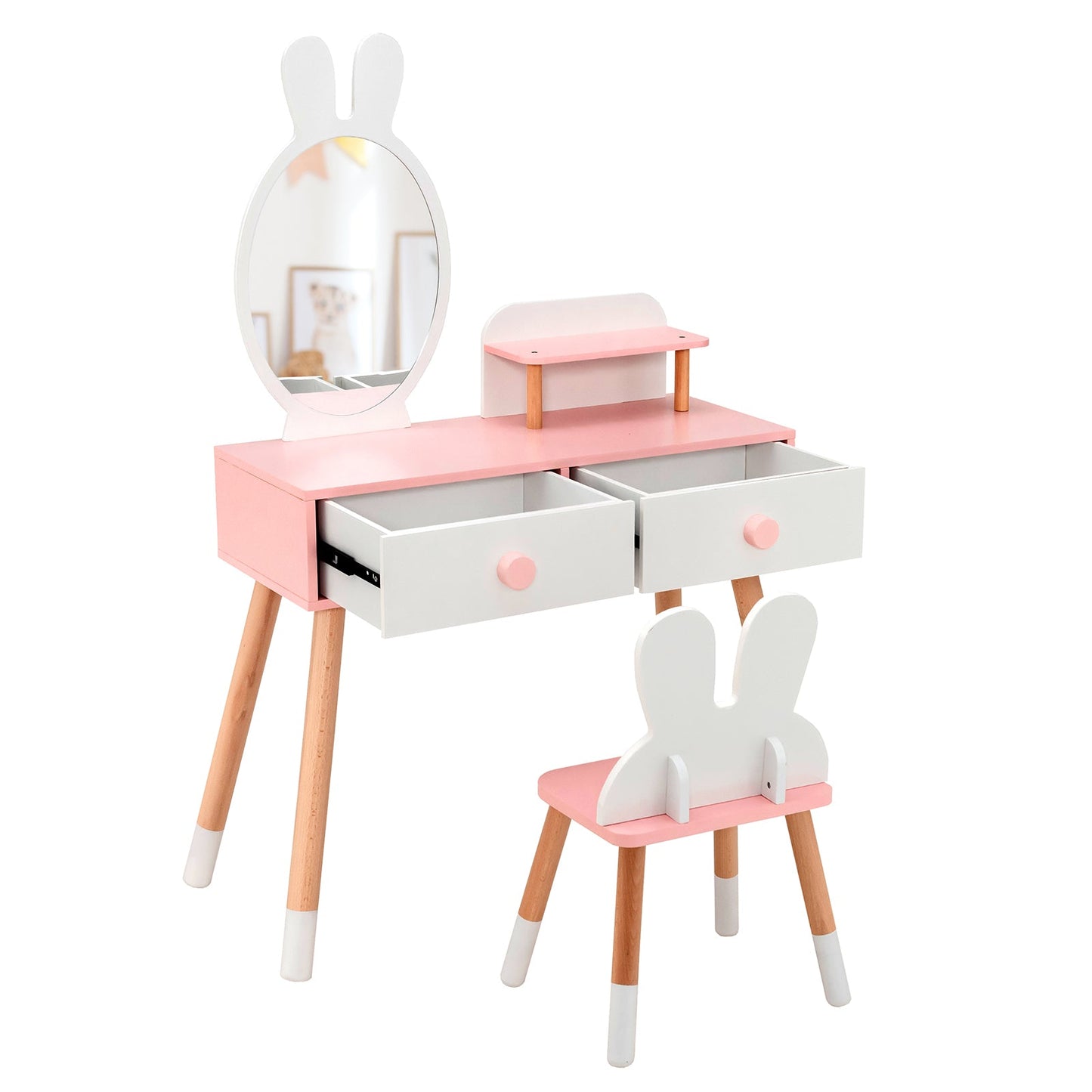 2-in-1 Kids Princess Vanity Table and Chair Set-White
