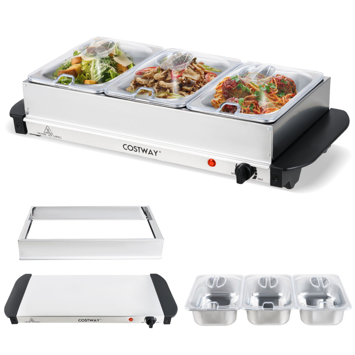 2 in 1 Electric Buffet Server Food Warmer with 3 x 1.4L Removable Trays