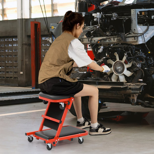 2-in-1 Folding Profile Mechanic Creeper with Padded Seat and 6 Wheels-Black