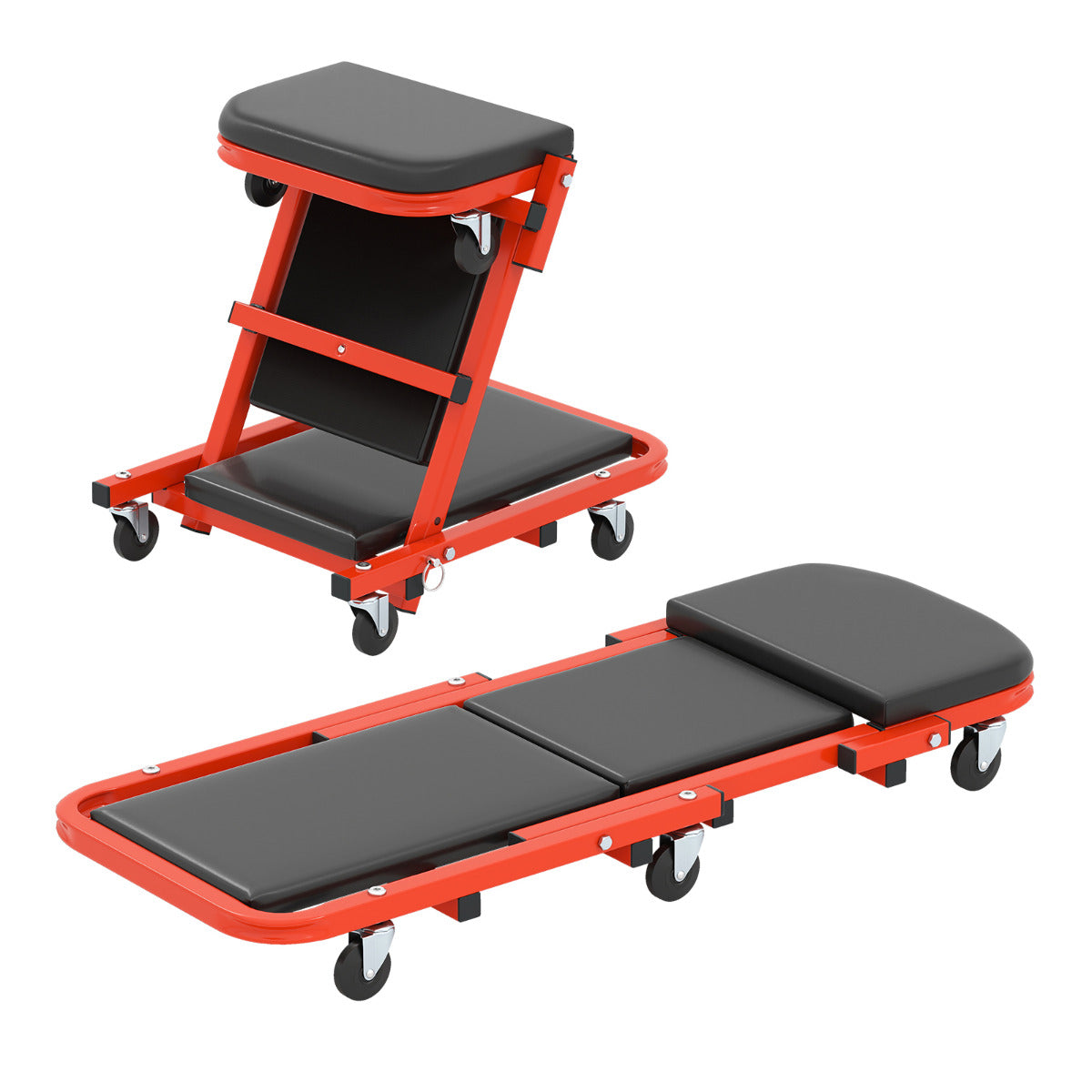 2-in-1 Folding Profile Mechanic Creeper with Padded Seat and 6 Wheels-Black